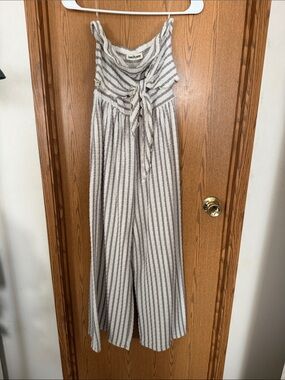 Charlotte Avery strapless  Neutral Striped Tie-Front Cotton Jumpsuit